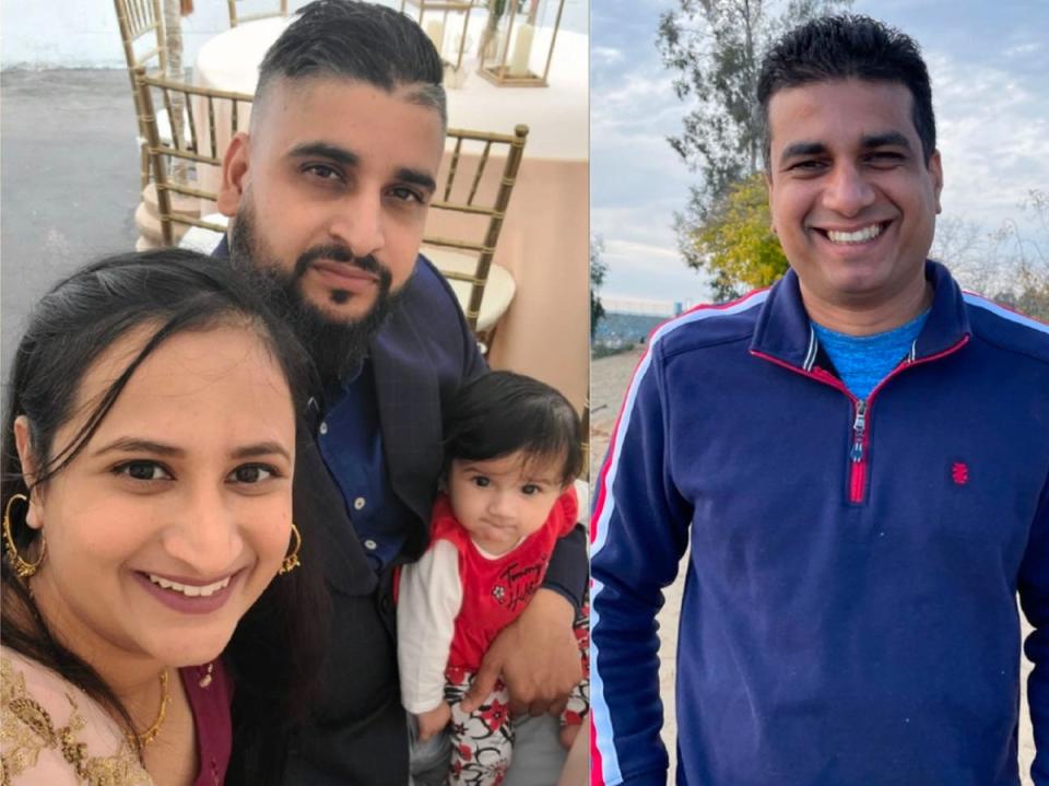 8-month-old Aroohi Dheri, her mother Jasleen Kaur (27) and her father Jasdeep Singh, left, and Amandeep Singh, right, remain missing (Merced County Sheriff’s Office)