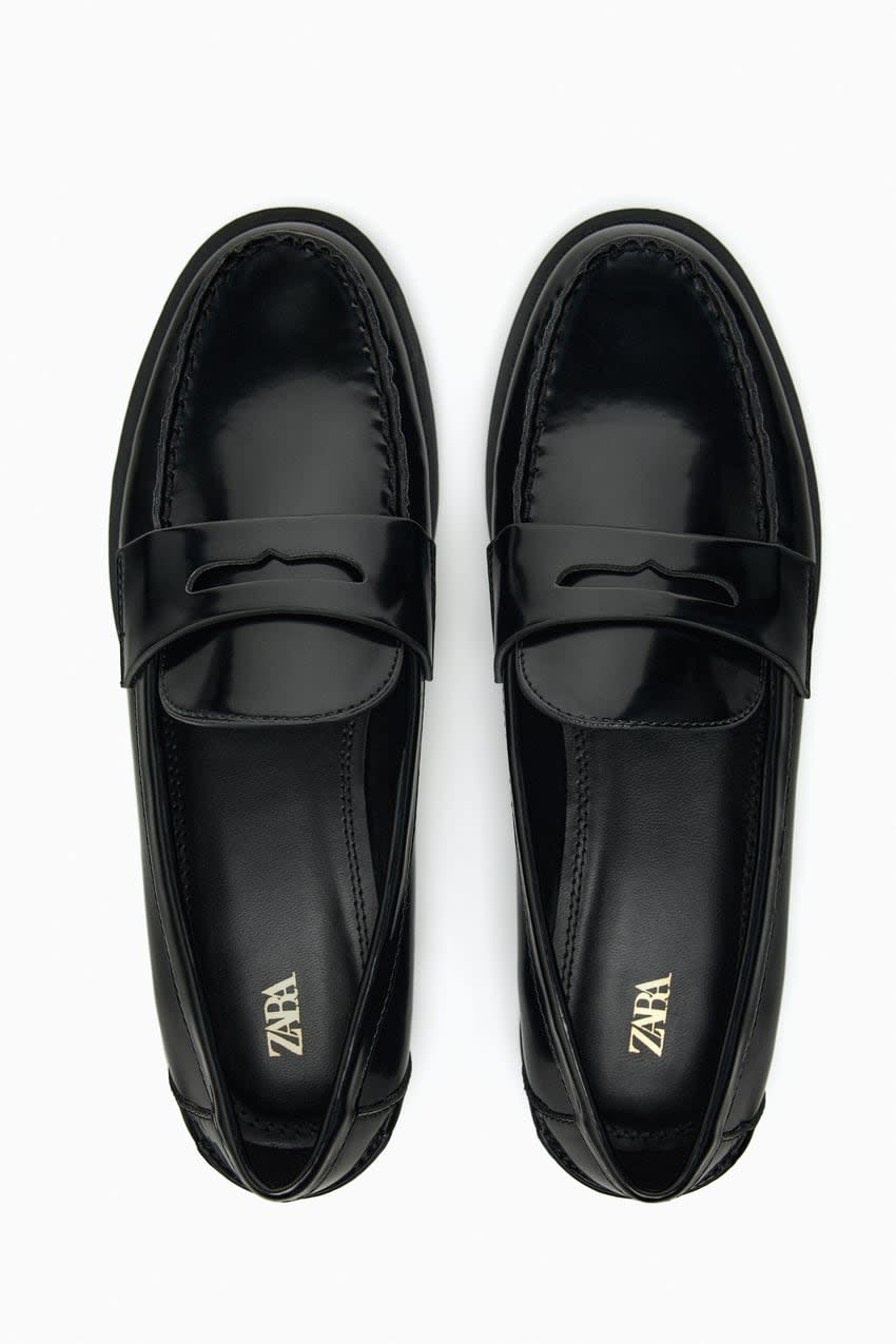 Zara, faux patent leather, penny loafers