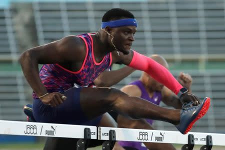 Athletics - JAAA National Senior Championships - Men's 110m hurdles semi-final - National Stadium Kingston, Jamaica - June 24, 2017 Jamaica's Omar McLeod in action. REUTERS/Lucy Nicholson