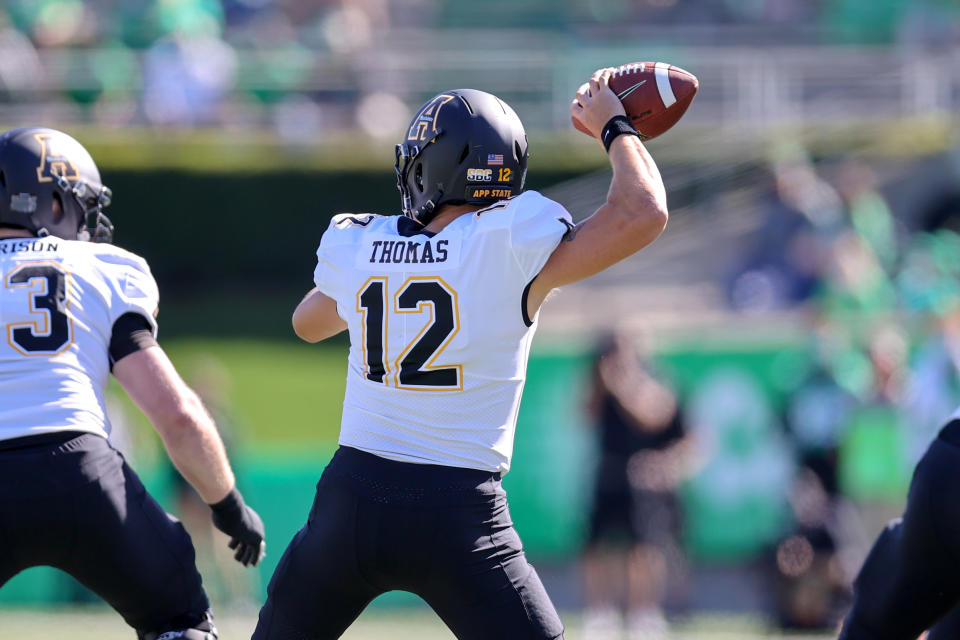 Appalachian State QB Zac Thomas is off to a bit of a slow start in 2020. (Photo by Frank Jansky/Icon Sportswire via Getty Images)