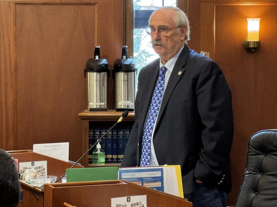 Rep. Craig Johnson, R-Anchorage, speaks to the Alaska House of Representatives on Wednesday, April 24, 2024. (Photo by James Brooks/Alaska Beacon)