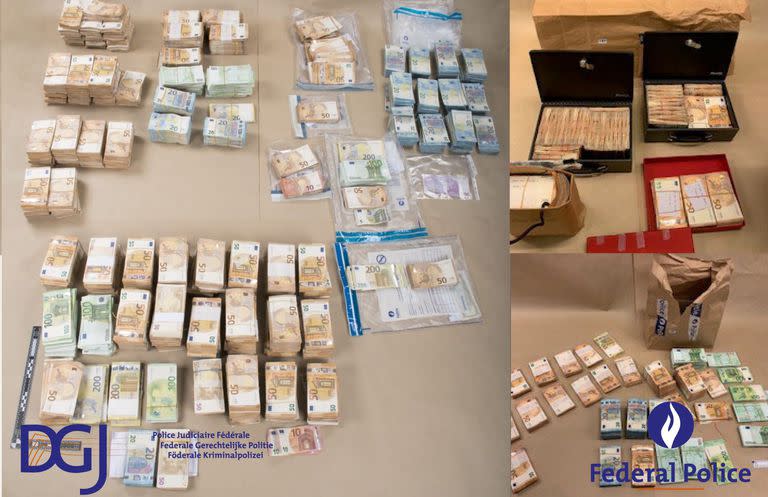 Parte del dinero y los objetos decomisados por la policía belga durante el Qatargate