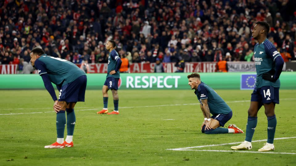 Arsenal's exit from the Champions League came after a defeat to Aston Villa on Sunday which damaged the club's chances of winning the Premier League for the first time since 2004. - Michaela Stache/AFP/Getty Images