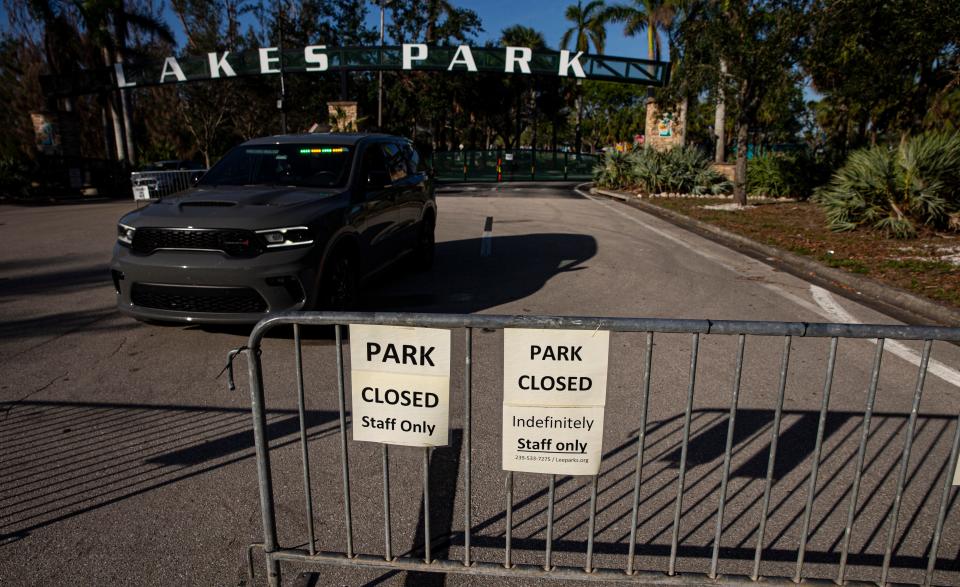 Lakes Park remains closed more than two months after Hurricane Ian barreled into Southwest Florida. It is closed indefinitely and remains a FEMA staging area.  
