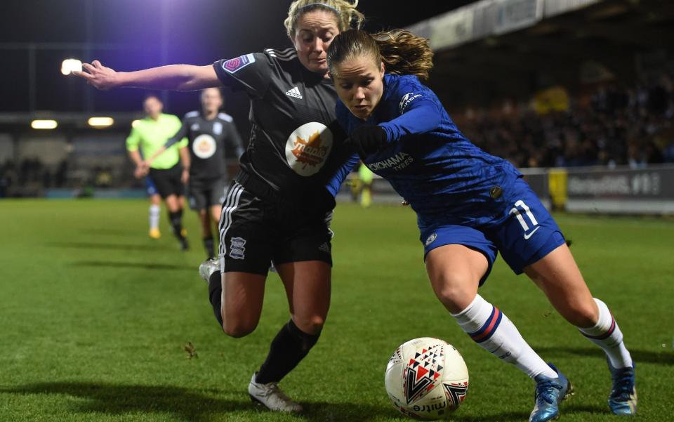 Brianna Visalli of Birmingham City battles for possession with Guro Reiten of Chelsea during the Barclays FA Women's Super League match - Getty Images