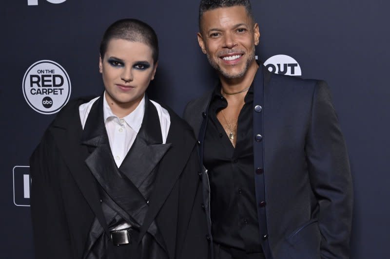 Blu del Barrio (L) and Wilson Cruz attend the Outfest Legacy Awards gala at Paramount Studios in Los Angeles in 2022. File Photo by Jim Ruymen/UPI