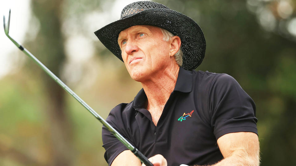 Greg Norman, pictured here in action at the PNC Championship in 2020.