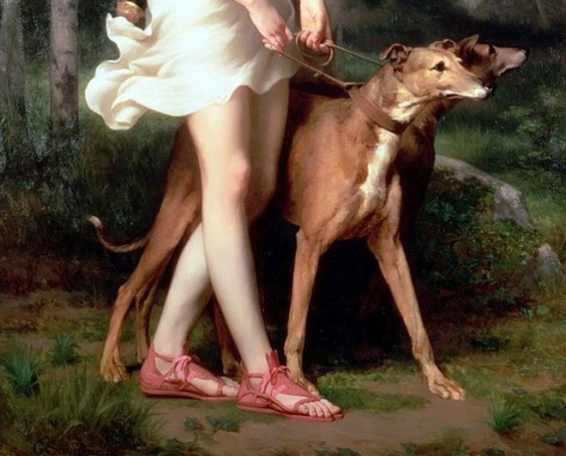 <p><em>Pink sandals and statement dogs are both really important accessories. Gaston Casimir Saint-Pierre, "Diana the Huntress." </em></p>