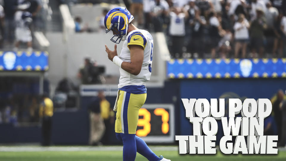 Los Angeles Rams QB Matthew Stafford walks off the field during the team's 22-10 loss to the Dallas Cowboys at home on Sunday. (Photo by Jevone Moore/Icon Sportswire via Getty Images)