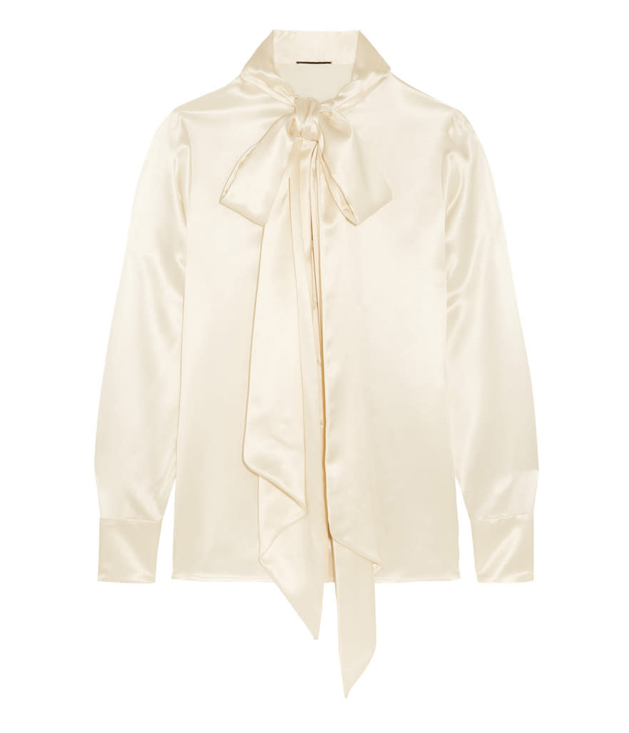 Saint Laurent Pussy-Bow Silk-Satin Blouse