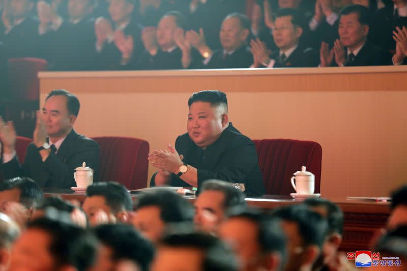 KCNA image of North Korean leader Kim Jong Un at a Lunar New Year performance in Pyongyang