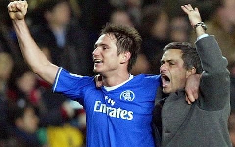 Frank Lampard celebrates with Jose Mourinho - Credit: AP