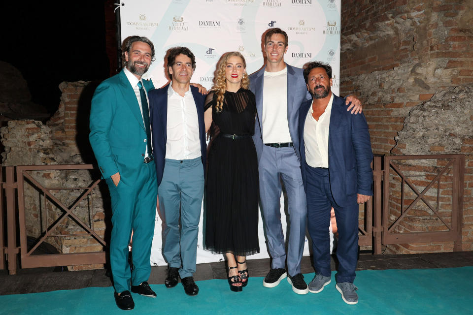 TAORMINA, ITALY - JUNE 24: (L-R) Luca Calvani, Eduardo Noriega, Amber Heard, Conor Allyn and Yari Gugliucci attend the 69th Taormina Film Festival on June 24, 2023 in Taormina, Italy. (Photo by Ernesto Ruscio/Getty Images)