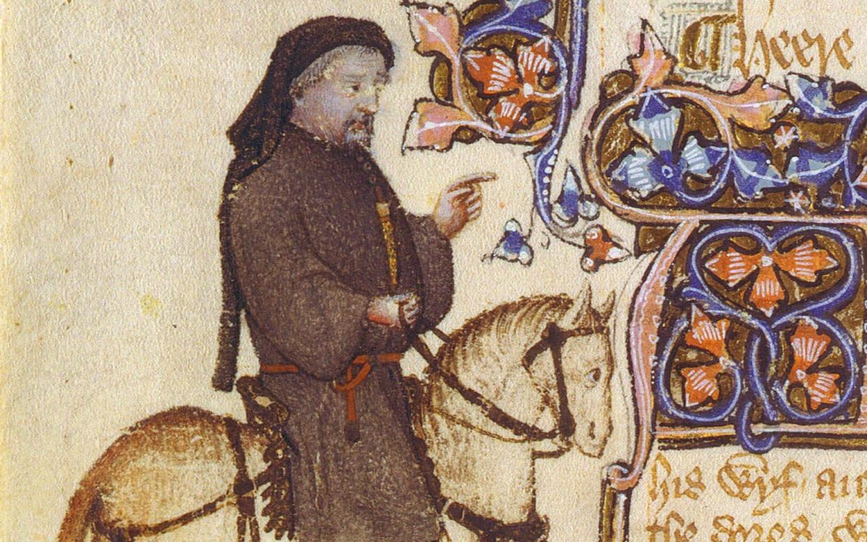 A miniature painting of Geoffrey Chaucer as a pilgrim a - AP