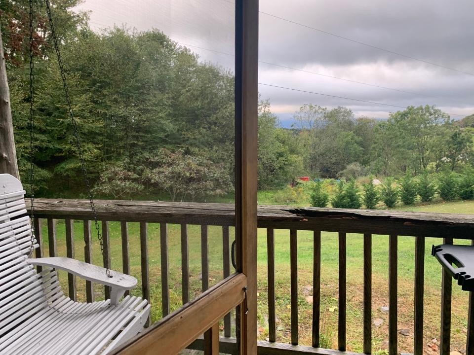 the porch of an airbnb cabin in Galax, Virginia