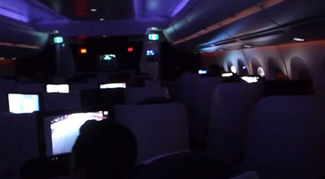 Footage from inside the cabin of passengers on the plane during the terrifying event. Source: Supplied.