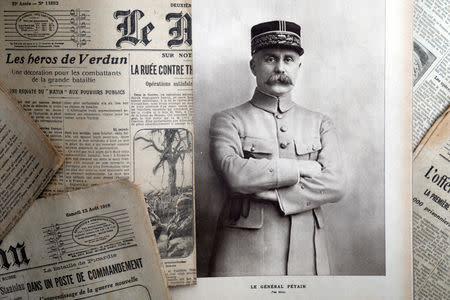 A portrait of French General Philippe Petain, published in the French newspaper ''L'Illustration" on August 4, 1917, is seen in this picture illustration taken November 8, 2018. REUTERS/Charles Platiau/Illustration