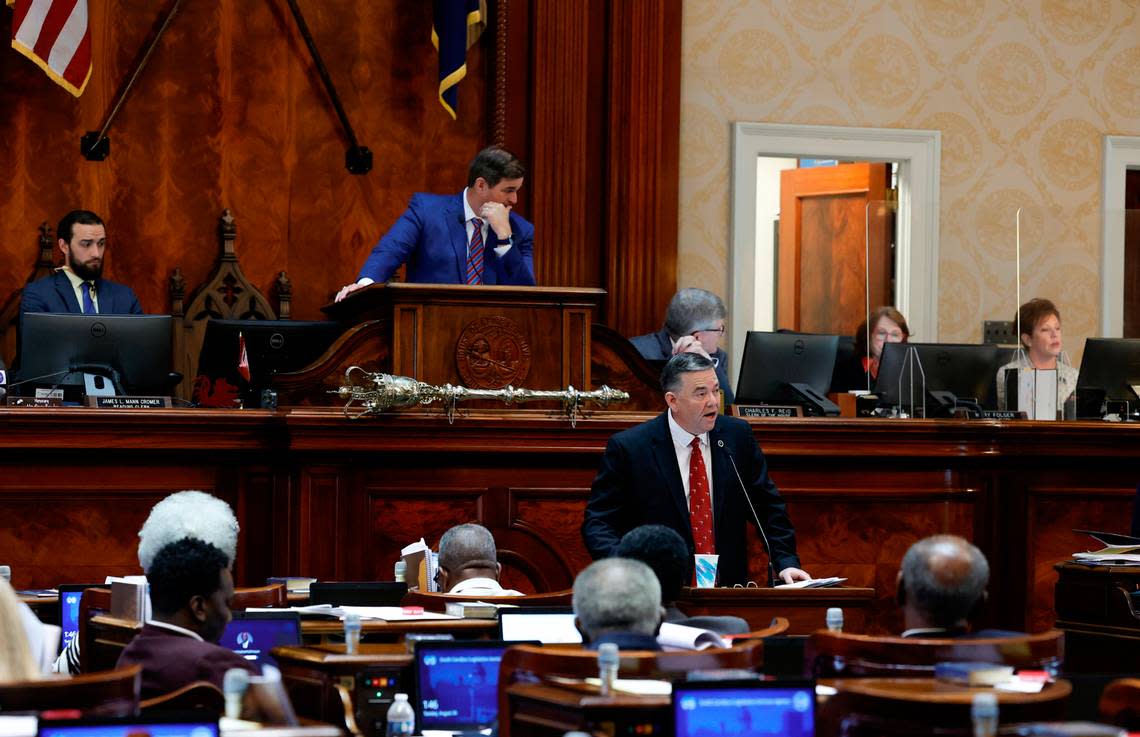 S.C. Rep John McCravy, R-Greenwood, introduces the abortion bill from the well of in the South Carolina House of Representatives chamber On Tuesday, Aug. 30, 2022.