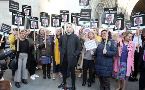 Sally Challen appeal: Son David meets supporters outside the court before the hearing began - Credit: Pixel8000