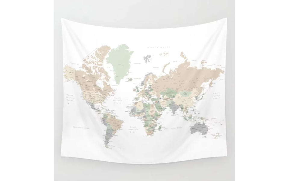 Society6 World Map with Cities, "Anouk" Wall Tapestry by blursbyaiShop