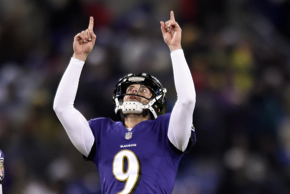 Baltimore Ravens kicker Justin Tucker (9) might get a few kicks in the Hall of Fame game on Aug. 2. (AP)