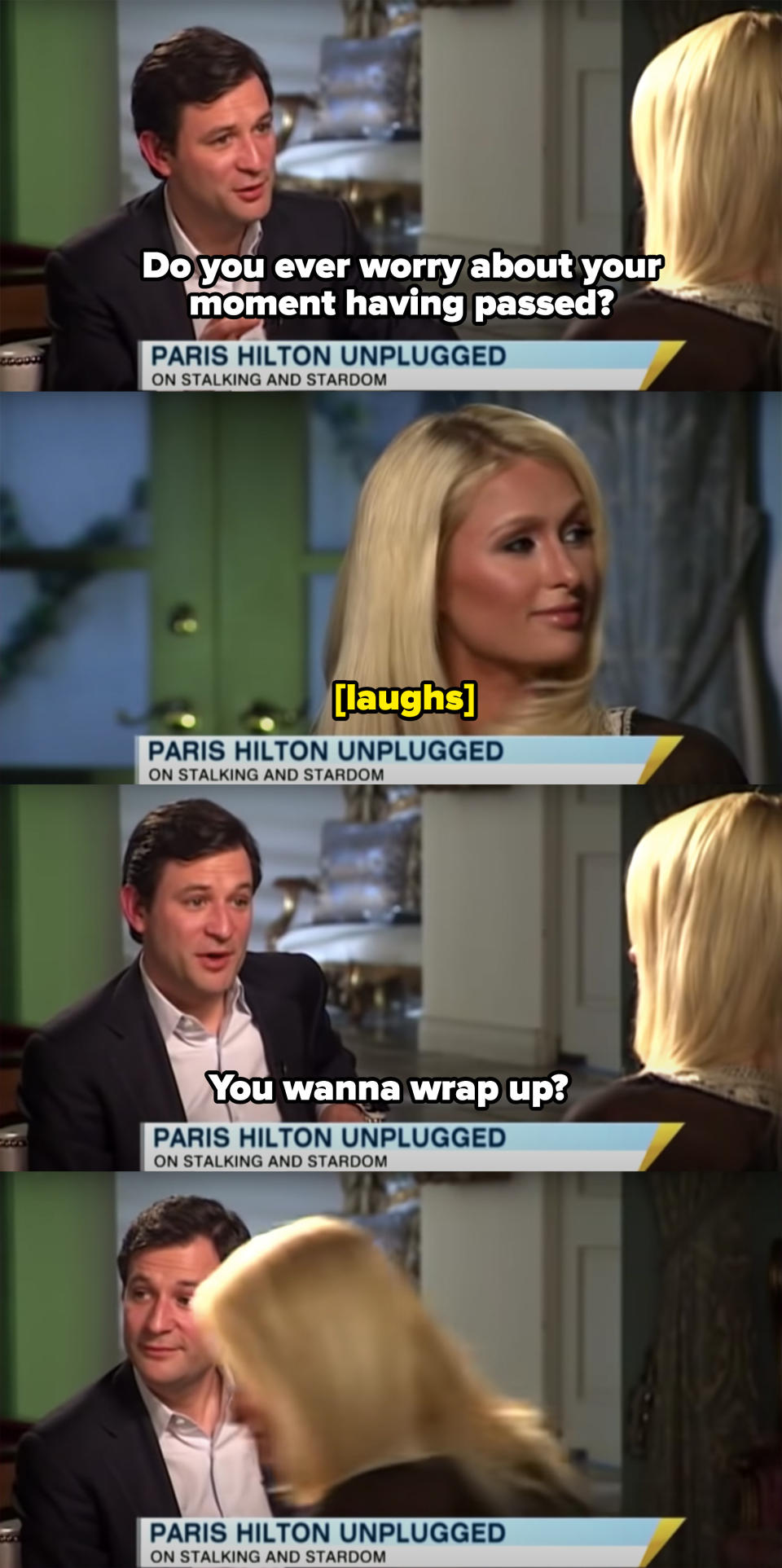 Paris leaving an interview with Dan Harris