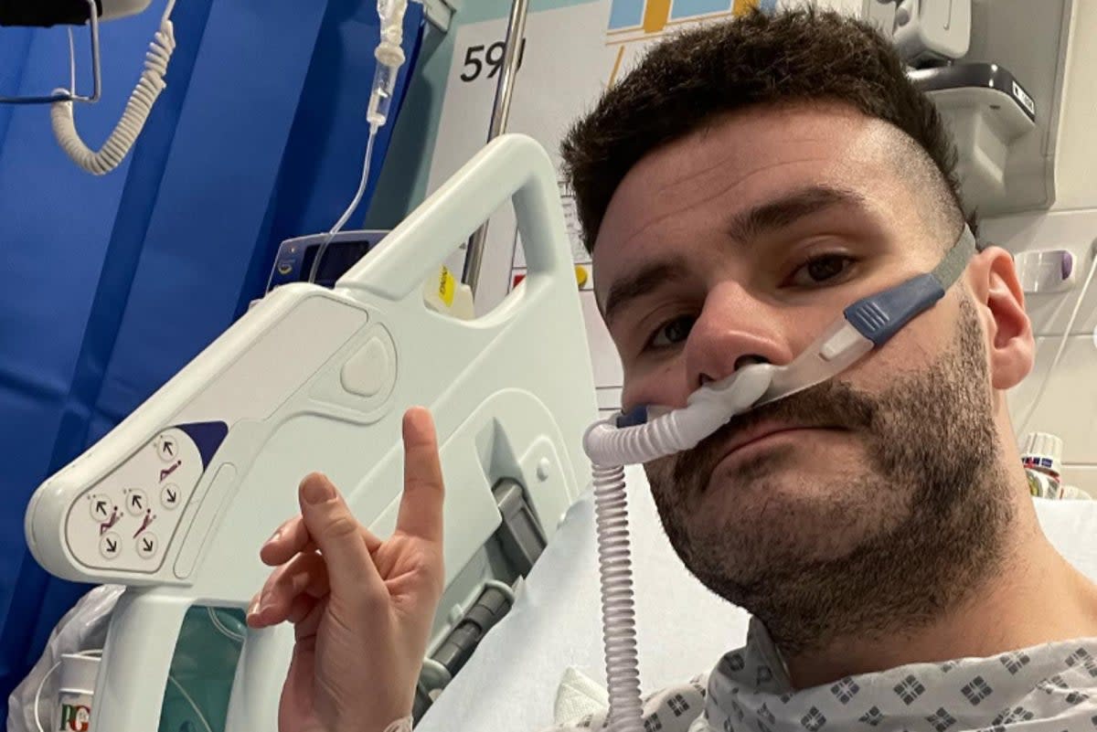 Olly Browning spent a week in St Thomas’ Hospital in London after his flu led to pneumonia  (Olly Browning)