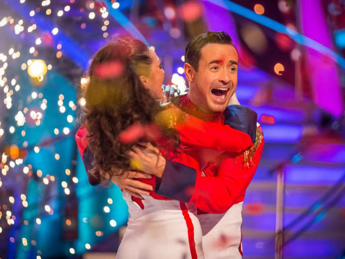 Katya Jones and Joe McFadden react as they are announced as the winners of the final of the BBC 1 programme Strictly Come Dancing: PA