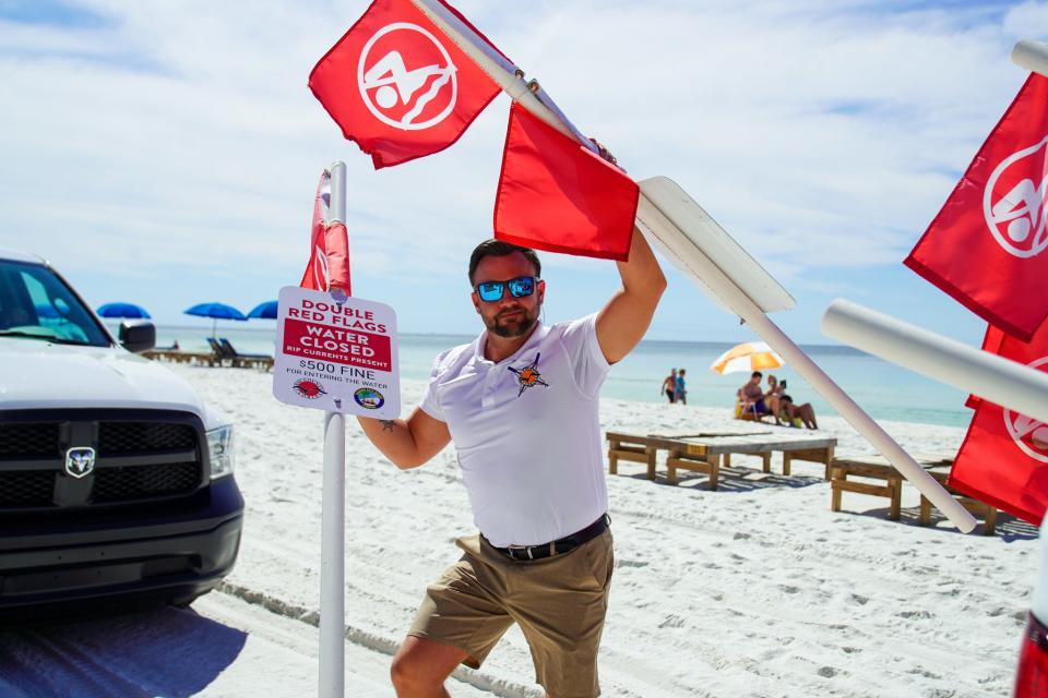 Vincent Martin, parks and recreation division manager for Bay County, is seen with the beach safety flags that were distributed to local beach vendors.