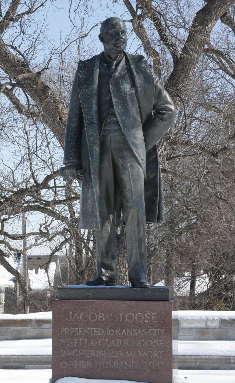 This Feb. 11, 2014 photo shows a statue of Jacob L. Loose looks over Loose Park in Kansas City, Mo. The 75-acre park has playgrounds, tennis courts, a 1.3 mile walking trail, ponds and a decades old rose garden, where weekend weddings have long been popular. The park also commemorates Kansas City’s Civil War heritage and was a major site for the Battle of Westport. (AP Photo/Orlin Wagner)