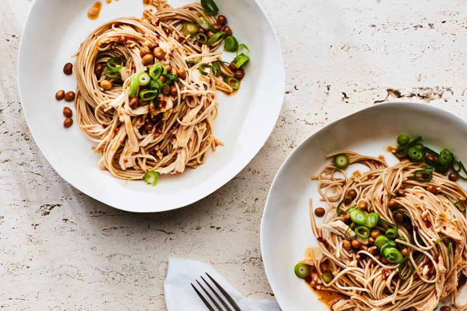 <h1 class="title">Liu Shaokun's Spicy Buckwheat Noodles with Chicken</h1><cite class="credit">Photo by Chelsea Kyle, Prop Styling by Nathaniel James, Food Styling by Frances Boswell</cite>