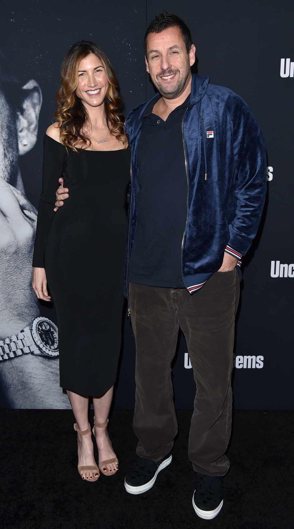 Jackie Sandler and Adam Sandler attend the premiere of A24's "Uncut Gems" at The Dome at ArcLight Hollywood on December 11, 2019 in Hollywood, California