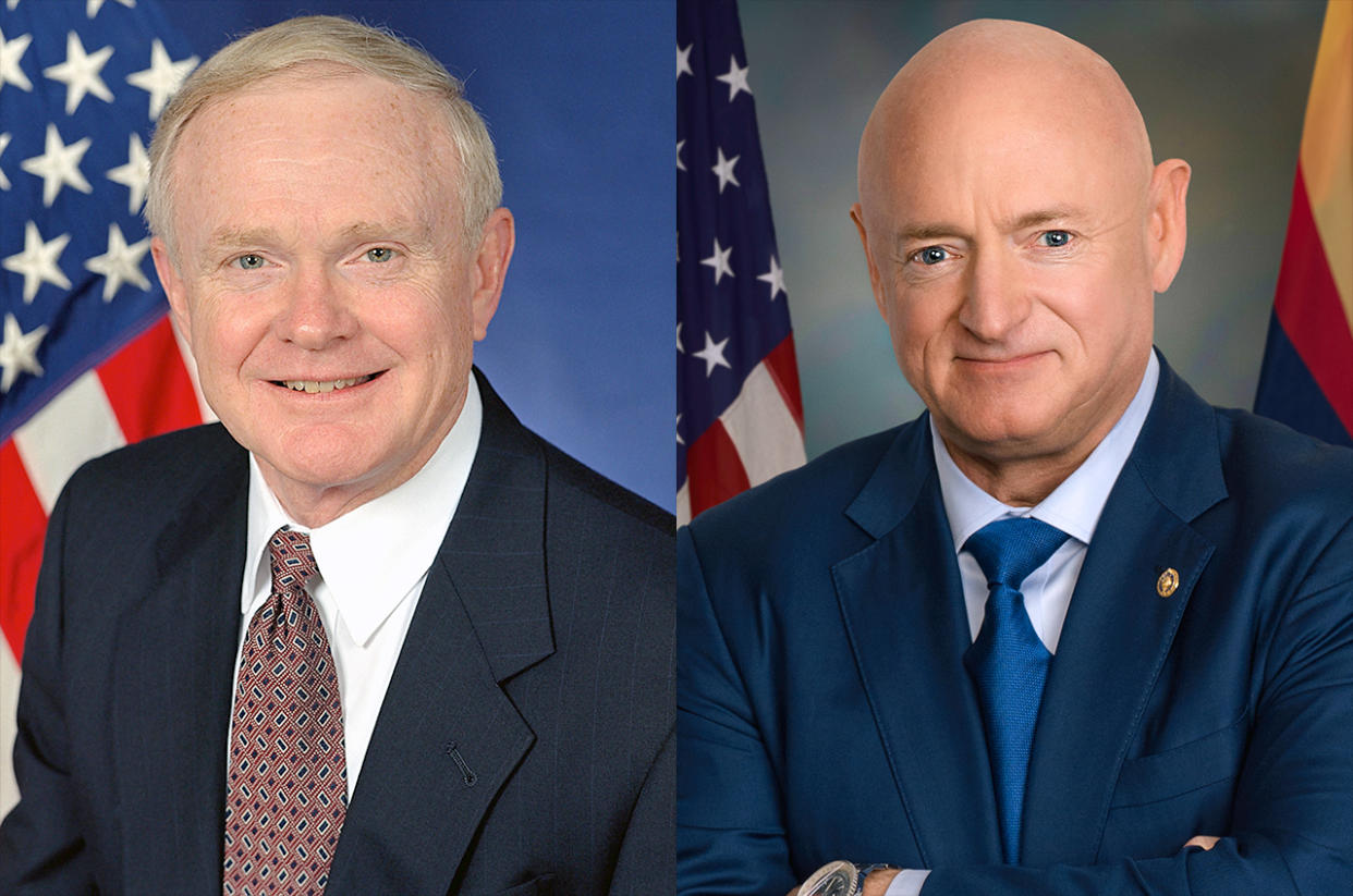  Roy Bridges (at left) and Senator Mark Kelly are the 2023 inductees into the U.S. Astronaut Hall of Fame. 