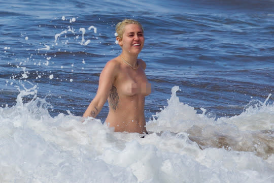 Every beach is a nude beach when you’re Miley Cyrus! 