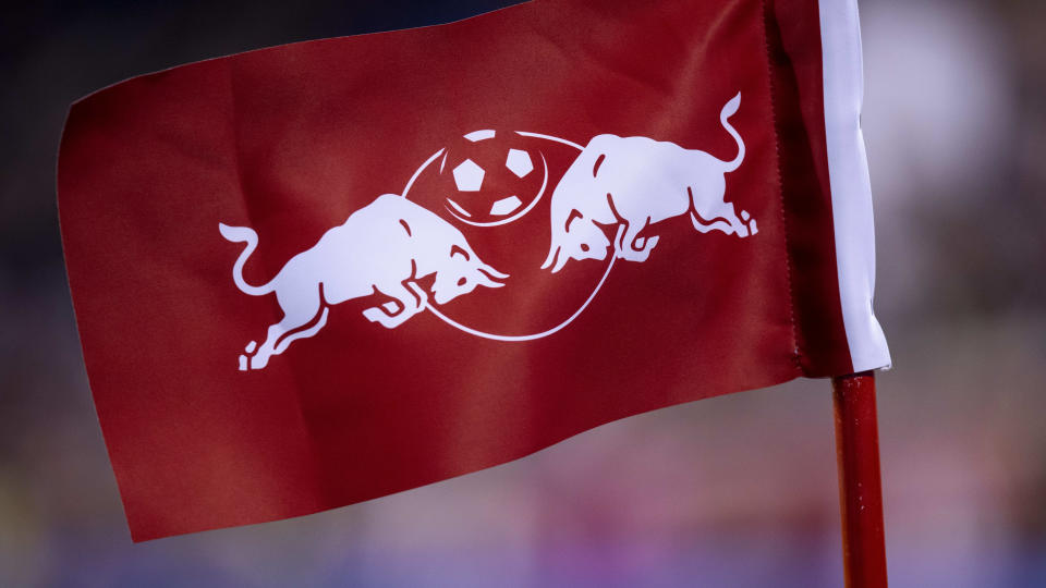 HARRISON, NJ - MARCH 04: The corner flag at Red Bull Arena with the New York Red Bull logo before the Major League Soccer match between New York Red Bulls and Nashville SC at Red Bull Arena on March 4, 2023 in Harrison, New Jersey. (Photo by Ira L. Black - Corbis/Getty Images)