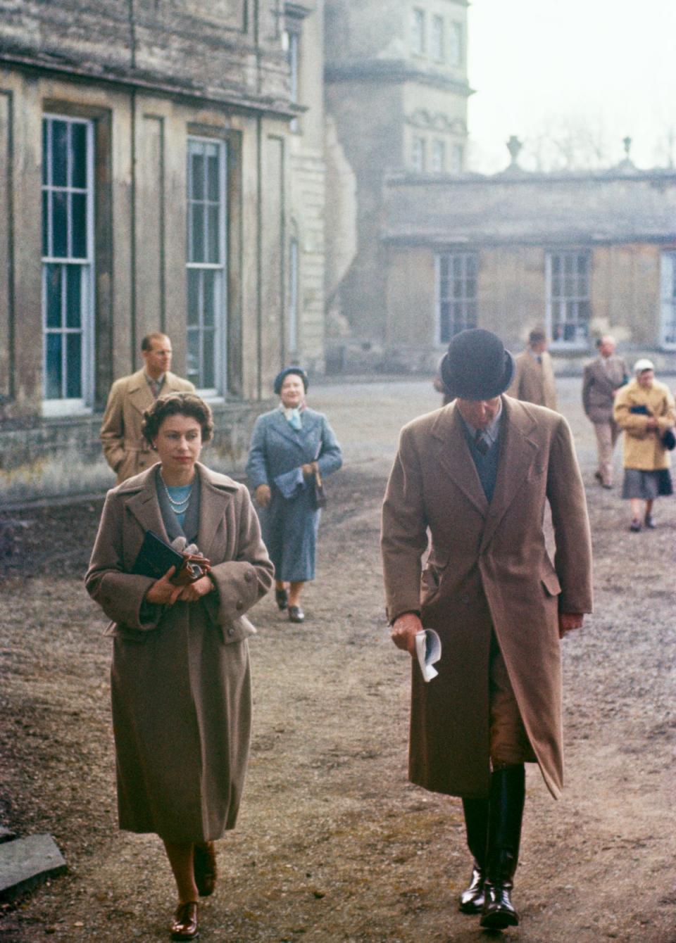 Queen Elizabeth II at Badminton House, Gloucestershire, for the Badminton Horse Trials, April 1956 (Getty Images)