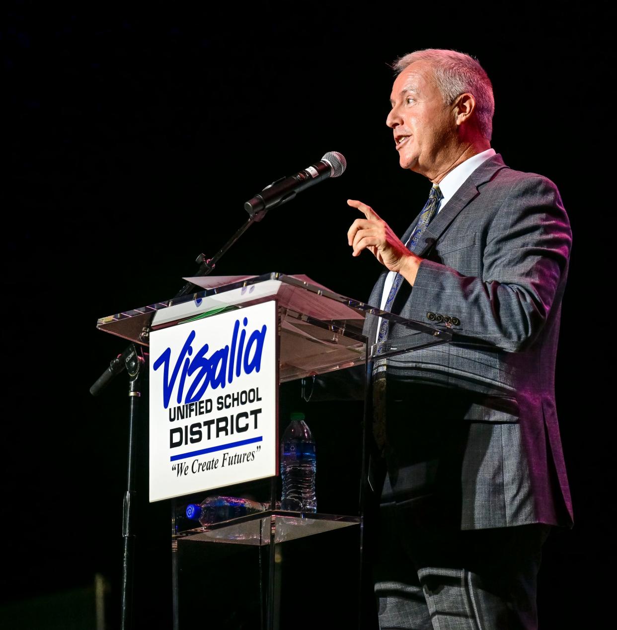 Superintendent Kirk Shrum speaks Monday, August 8, 2022 during Visalia Unified School District's convocation at the Visalia Convention Center.