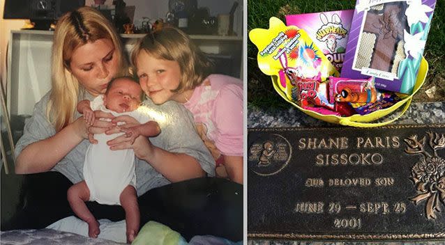 Tiffany Paris holds her son Shane before his death. Tiffany regularly visits Shane's grave and leaves gifts like she did before Easter in 2014. Source: The Washington Post