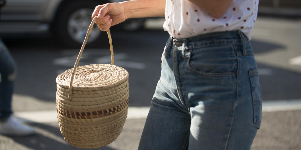 A straw bag seen at fashion week