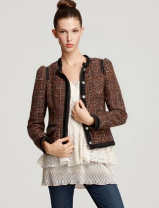 Proof that a chic tweed box jacket works with jeans as well as a body-skimming dress or pencil skirt.