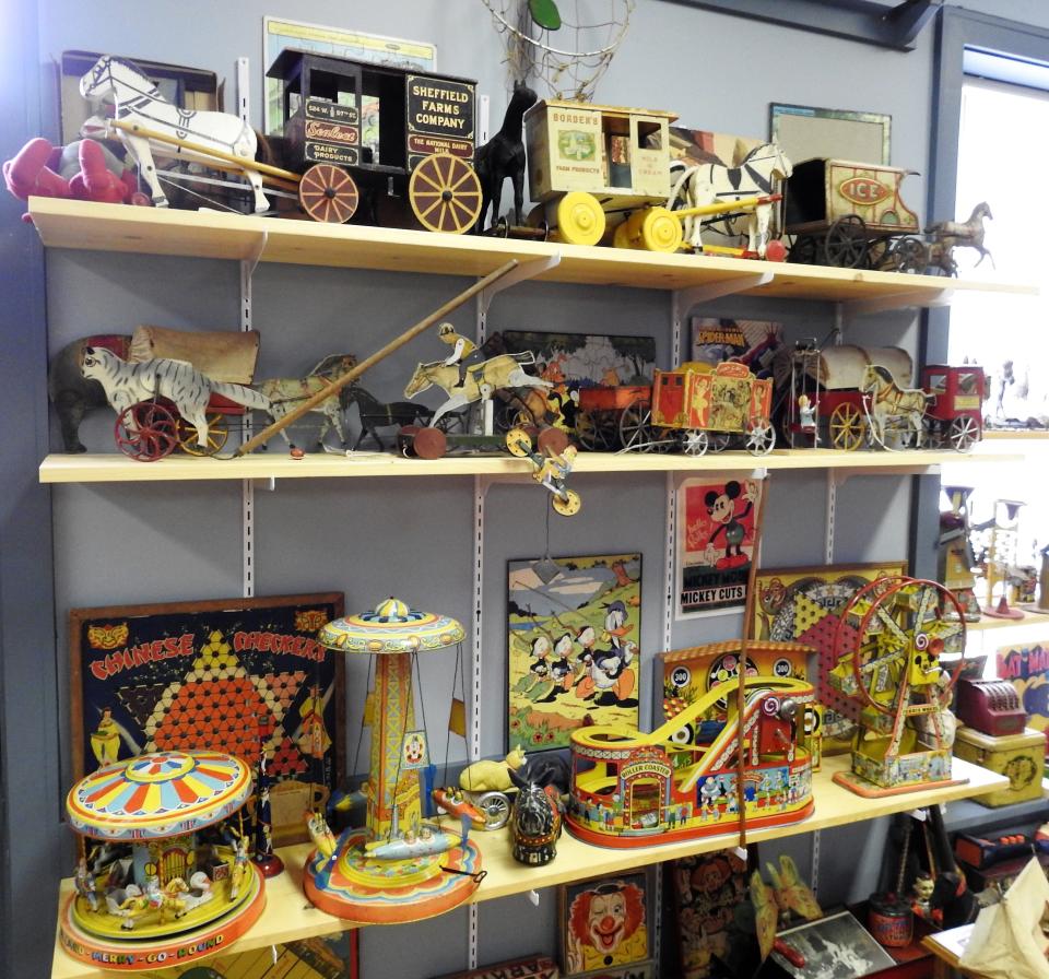 The Toy Cellar in the basement of the Hay Craft Center in Roscoe Village features about 800 pieces from the private collection of Richard Hoover ranging from the 1860s to the 1960s amassed over 50 years of collecting.