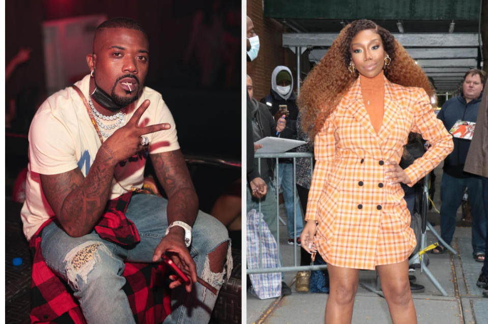 Side-by-sides of Ray J and Brandy posing at different events