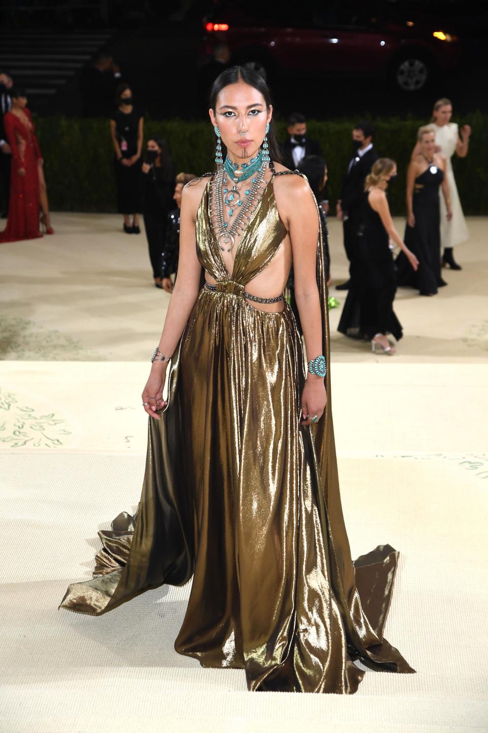 Quannah Chasinghorse attends The 2021 Met Gala Celebrating In America: A Lexicon Of Fashion at Metropolitan Museum of Art on September 13, 2021 in New York City.