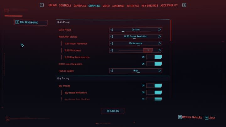Cyberpunk 2077 graphics settings.