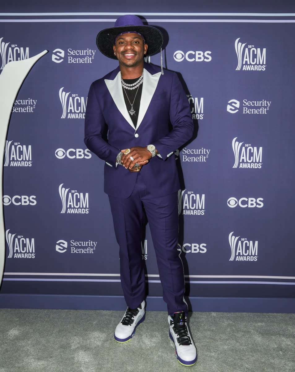 Jimmie Allen arrives at the 56TH ACADEMY OF COUNTRY MUSIC AWARDS™. Hosted by Keith Urban and Mickey Guyton, the 56TH ACM AWARDS™ will be broadcast Sunday, April 18 (live 8:00-11:00 PM ET/delayed PT) on the CBS Television Network, and available to stream live and on demand on Paramount +. Photo: Jon Morgan/CBS ©2021 CBS Broadcasting, Inc. All Rights Reserved