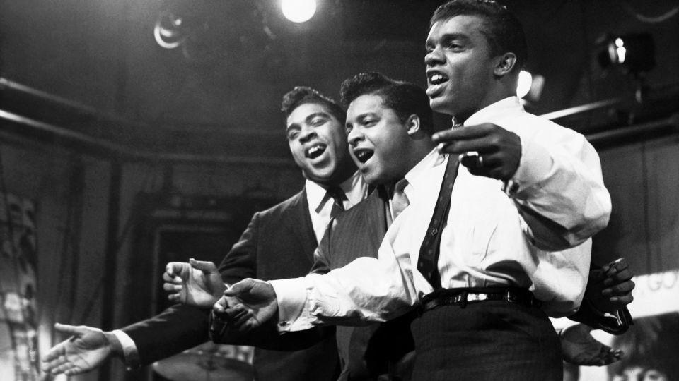 The Isley Brothers: (l to r) Rudolph, O'Kelly and Ronnie, performing together in an undated photo. - Hulton-Deutsch Collection/Corbis/Getty Images