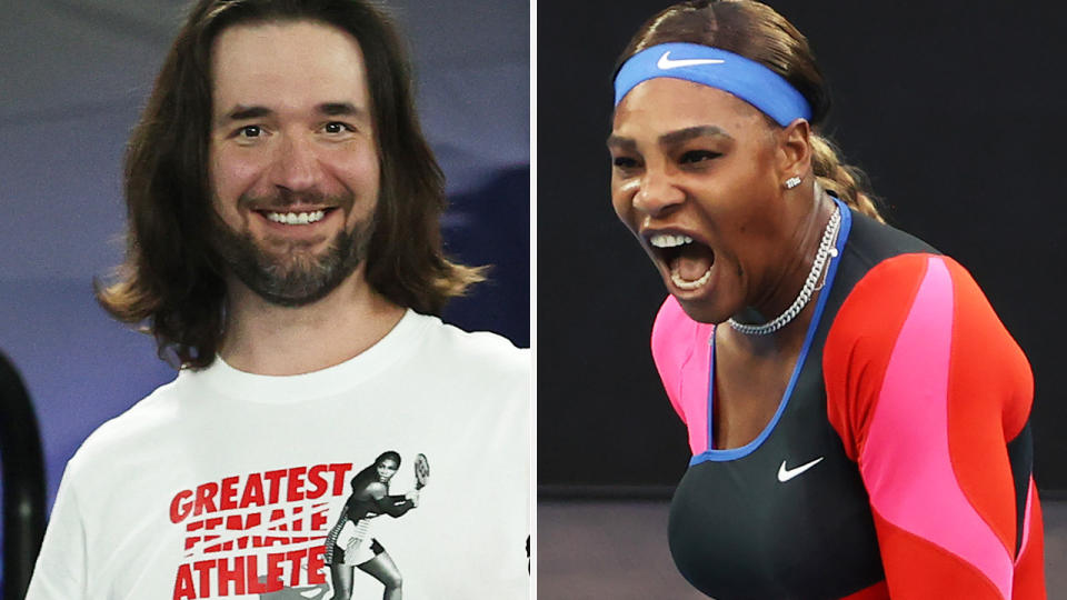 Alexis Ohanian, husband of world no.11 Serena Williams, ripped into one of her critics after her dominant quarter final victory over Simona Halpe at the Australian Open. Pictures: Getty Images