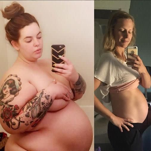 Brittany posted a pic of her and plus size model Tess at 39 weeks pregnant, saying 