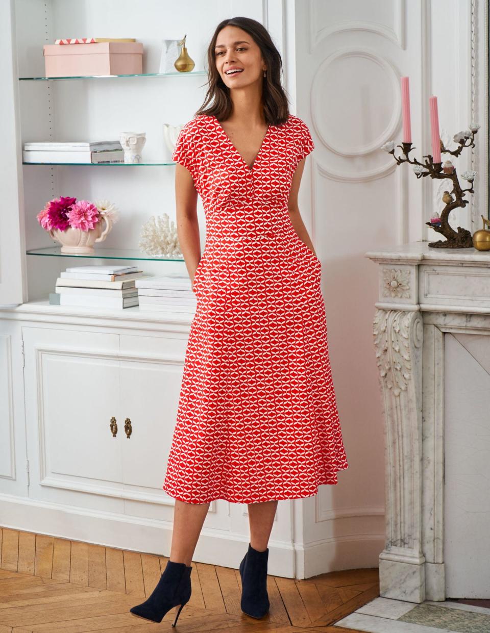 Natasha Cotton Dress - Post Box Red, Ribbons (Boden)