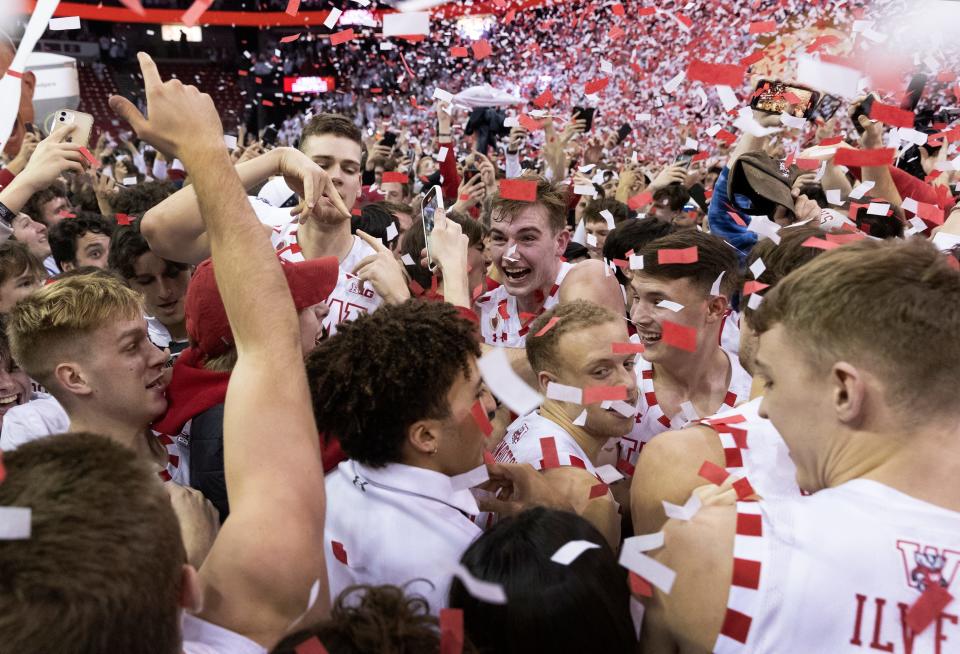 The Wisconsin men's basketball team celebrated a Big Ten title earlier this month with its fans at the Kohl Center. The Badgers, however, enter the NCAA Tournament on a two-game losing streak.